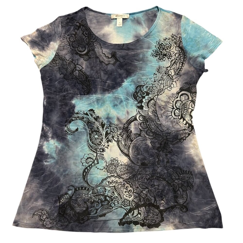 Y2K Paisley Dressbarn Tie Dye Abstract Top Medium Bedazzled Boho Whimsigoth